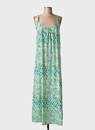 Robe longue imprimé fantaisie fines bretelles vert LARAETHNICS femme