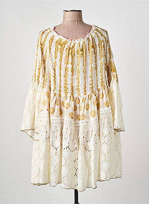 Robe courte manches longues manches longues beige YAATRA femme