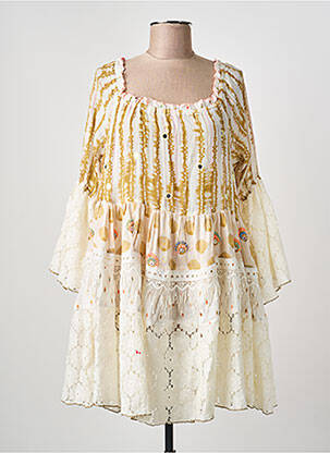 Robe courte manches longues manches longues beige YAATRA femme