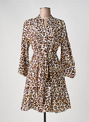 Robe mi-longue manches longues manches longues marron LARAETHNICS femme