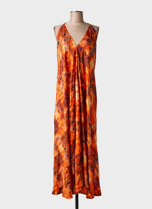 Robe longue imprimé fantaisie sans manche orange LARAETHNICS femme