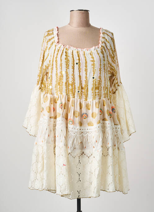 Robe courte manches longues manches longues beige YAATRA femme