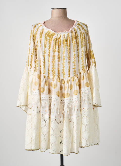 Robe courte manches longues manches longues beige YAATRA femme