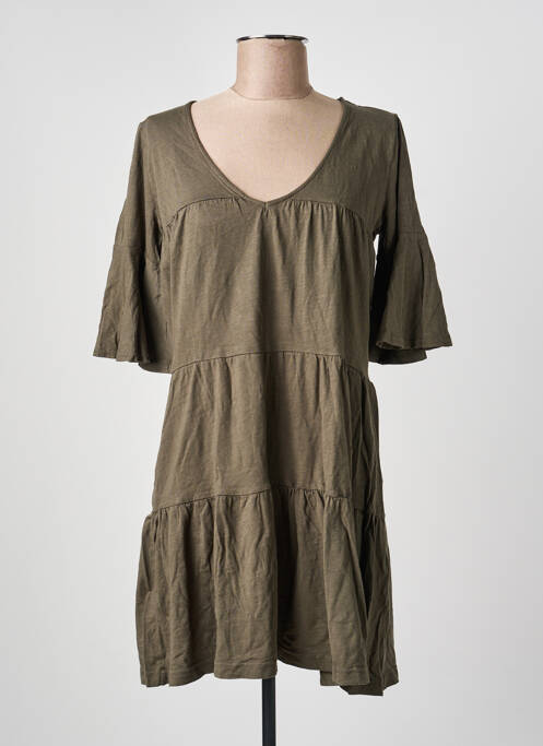 Robe courte manches courtes manches courtes vert BANANA MOON femme