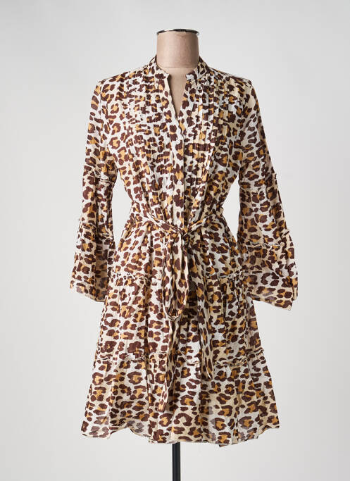 Robe mi-longue manches longues manches longues marron LARAETHNICS femme