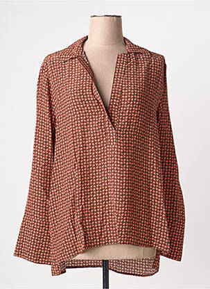 Blouse tissage popeline manches longues marron ATTIC AND BARN femme
