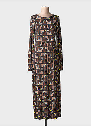 Robe longue imprimé fantaisie manches longues marron MALIPARMI femme