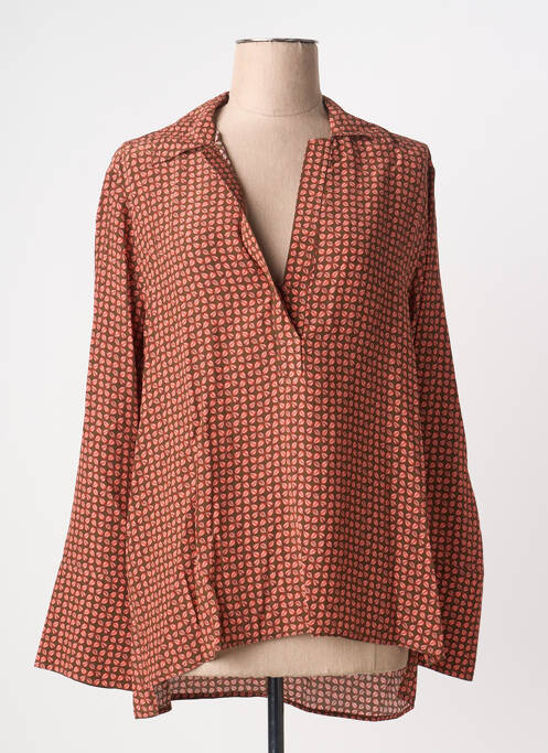 Blouse imprimé fantaisie manches longues marron ATTIC AND BARN femme