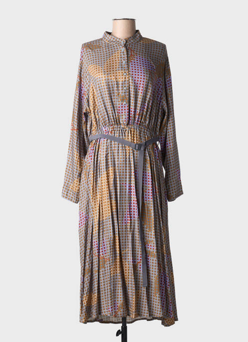 Robe longue imprimé fantaisie manches longues marron NIU femme