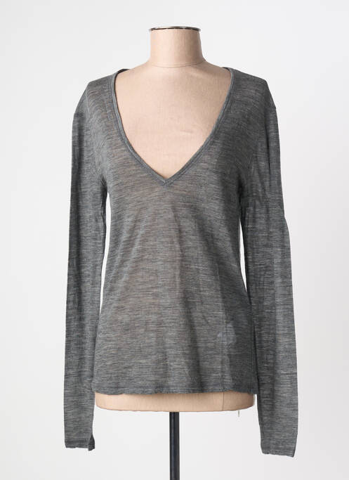 T-shirt col v manches longues gris SEMICOUTURE femme