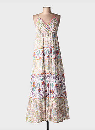 Robe longue manches bretelles ajustables fines bretelles blanc PLACE DU SOLEIL femme