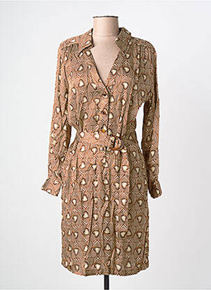 Robe mi-longue coupe fluide manches longues marron LA PETITE FRANCAISE femme