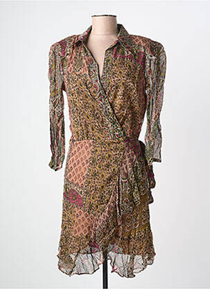 Robe mi-longue coupe fluide manches longues marron BELAIR femme