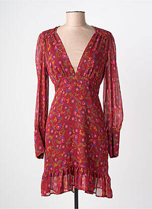 Robe mi-longue imprimé fleurs manches longues rouge JANE WOOD femme