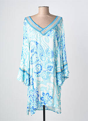 Robe mi-longue coupe fluide manches longues bleu PHO FIRENZE femme