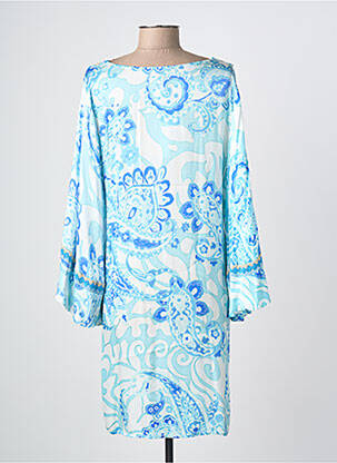 Robe mi-longue coupe fluide manches longues bleu PHO FIRENZE femme