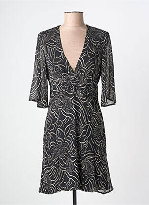 Robe mi-longue coupe fluide manches longues noir JANE WOOD femme