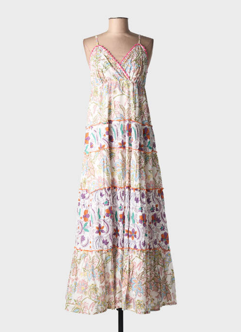Robe longue manches bretelles ajustables fines bretelles blanc PLACE DU SOLEIL femme