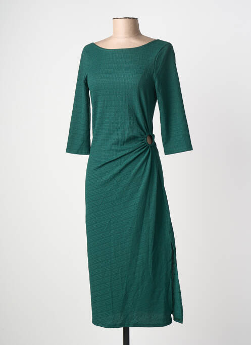 Robe mi-longue manches longues manches longues vert OPPULENCE femme