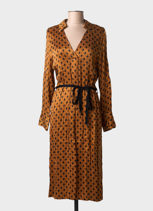 Robe mi-longue coupe fluide manches longues marron LA PETITE FRANCAISE femme