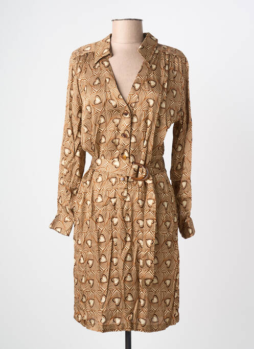 Robe mi-longue coupe fluide manches longues marron LA PETITE FRANCAISE femme