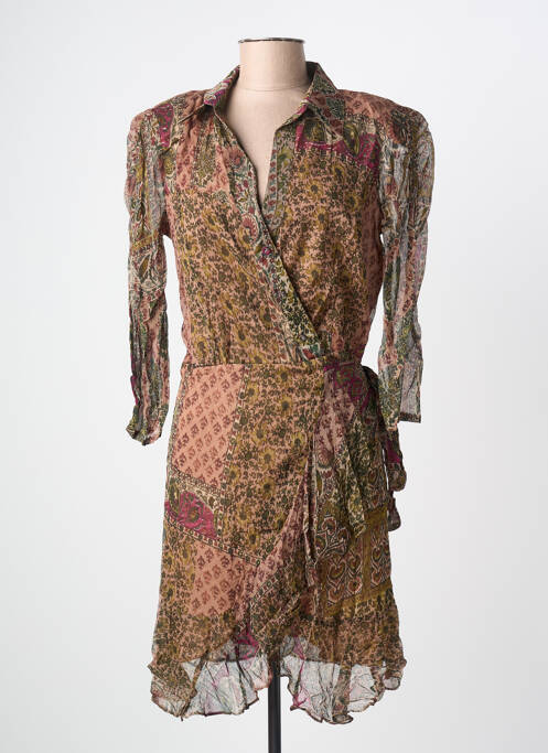 Robe mi-longue coupe fluide manches longues marron BELAIR femme