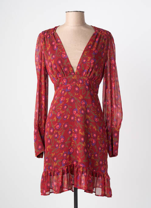 Robe mi-longue coupe fluide manches longues rouge JANE WOOD femme