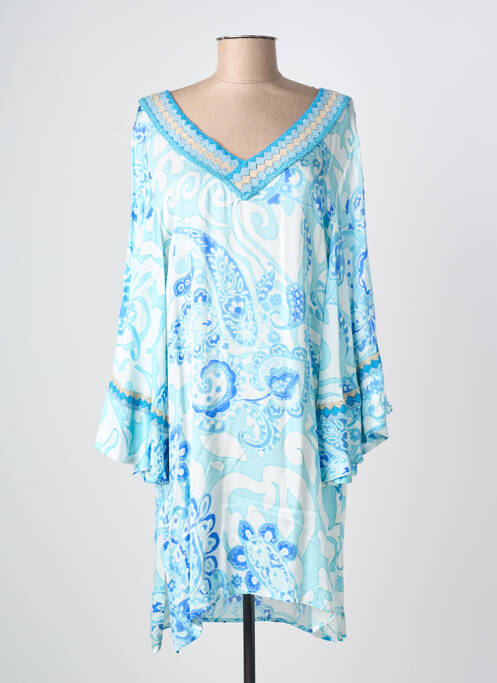 Robe mi-longue coupe fluide manches longues bleu PHO FIRENZE femme
