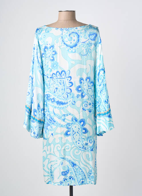 Robe mi-longue coupe fluide manches longues bleu PHO FIRENZE femme