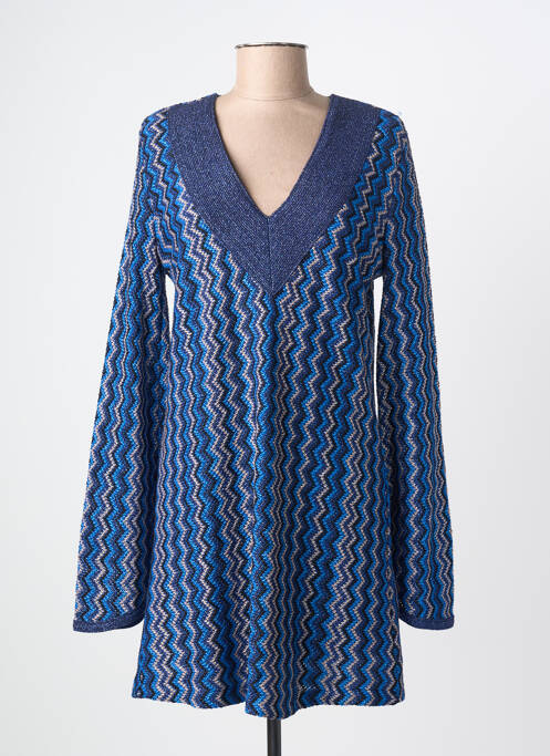 Robe mi-longue coupe fluide manches longues bleu PHO FIRENZE femme