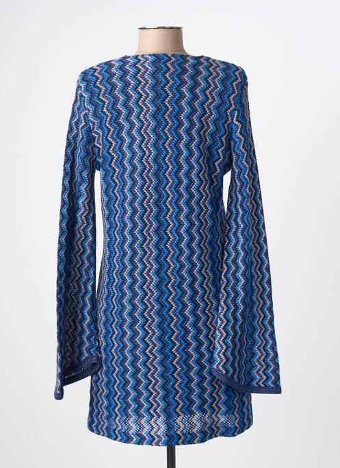 Robe mi-longue coupe fluide manches longues bleu PHO FIRENZE femme