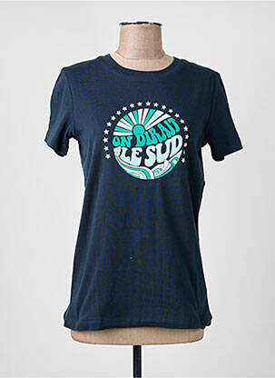 T-shirt sérigraphie floquée manches courtes bleu LA PETITE FRANCAISE femme