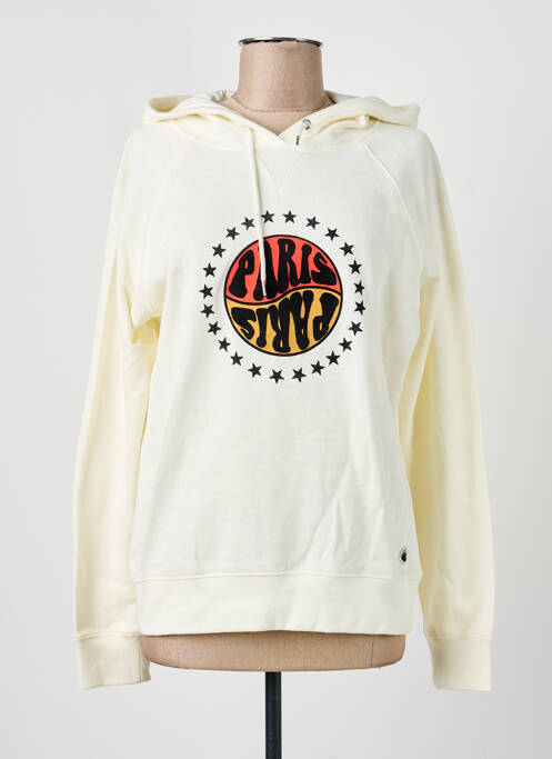 Sweat-shirt à capuche sérigraphie floquée manches longues blanc LA PETITE FRANCAISE femme