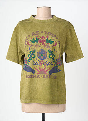 T-shirt sérigraphie manches courtes vert ROSE GARDEN femme