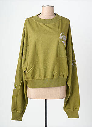 Sweat-shirt broderie manches longues vert ROSE GARDEN femme