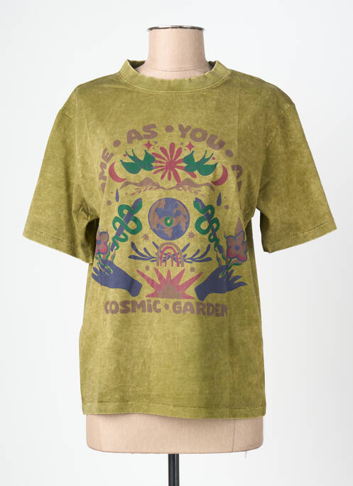 T-shirt sérigraphie manches courtes vert ROSE GARDEN femme