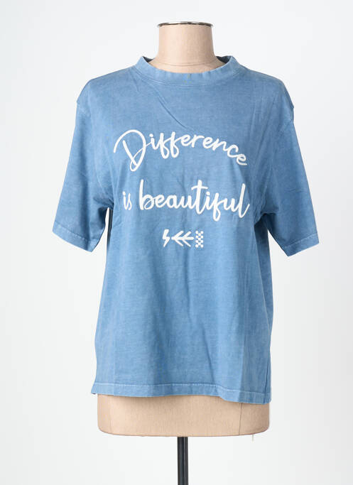 T-shirt imprimé fantaisie manches courtes bleu ROSE GARDEN femme