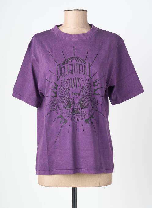 T-shirt imprimé fantaisie manches courtes violet ROSE GARDEN femme