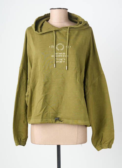 Sweat-shirt à capuche broderie manches longues vert ROSE GARDEN femme