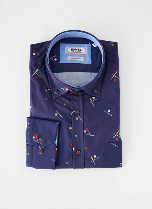 Chemise manches longues poignets boutonnés bleu EMYLE homme
