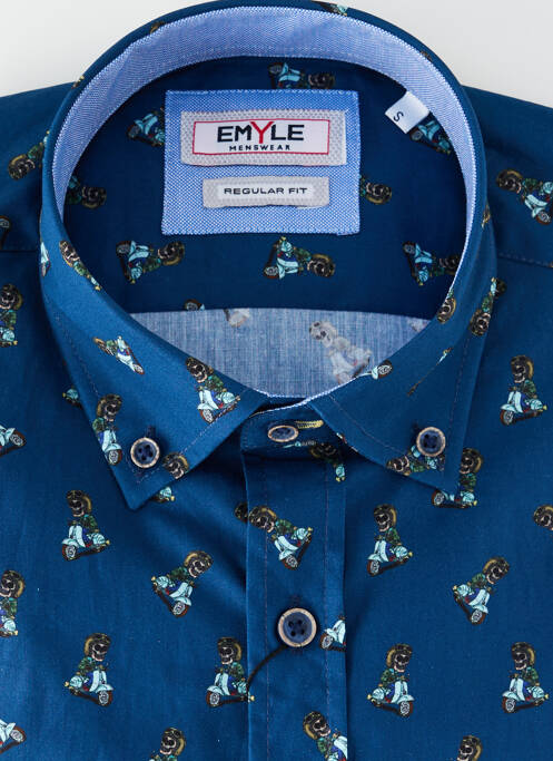 Chemise manches longues poignets boutonnés bleu EMYLE homme
