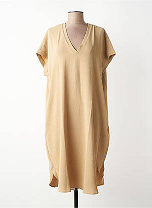 Robe mi-longue tissage crêpe manches courtes beige MAT. femme