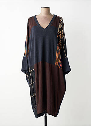 Robe mi-longue imprimé fantaisie manches longues bleu MAT. femme