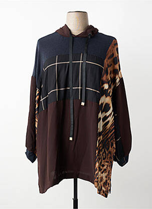 Sweat-shirt à capuche stretch manches longues marron MAT. femme