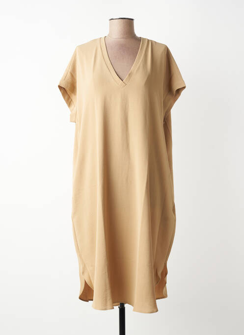 Robe mi-longue tissage crêpe manches courtes beige MAT. femme