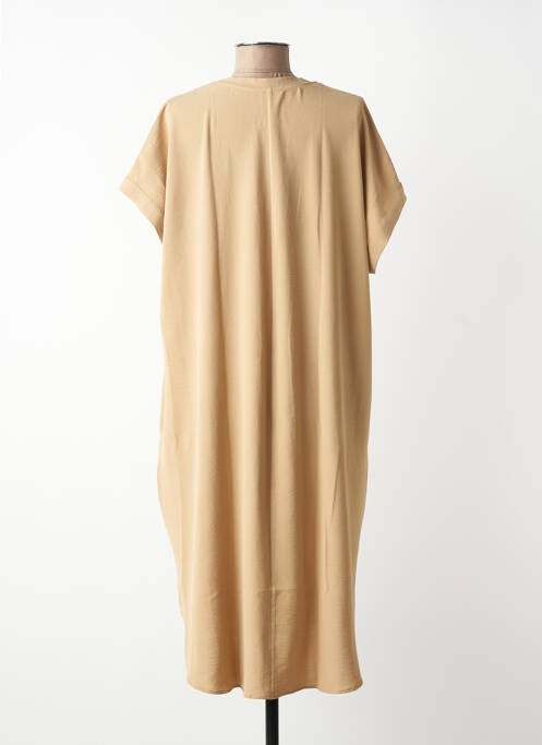 Robe mi-longue tissage crêpe manches courtes beige MAT. femme
