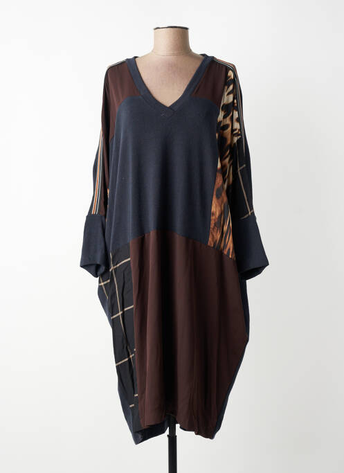 Robe mi-longue imprimé fantaisie manches longues bleu MAT. femme