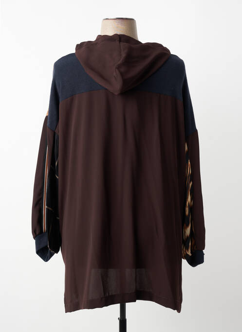 Sweat-shirt à capuche stretch manches longues marron MAT. femme