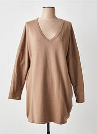 Pull stretch manches longues marron MAT. femme