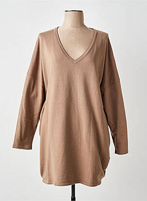 Pull col v manches longues marron MAT. femme